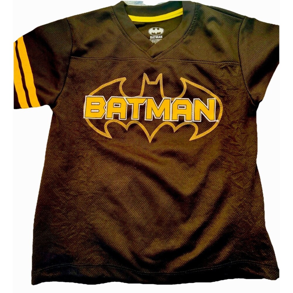 Batman #1 T Shirt Youth M Black Mesh Football Jersey Yellow Trim DC Comics